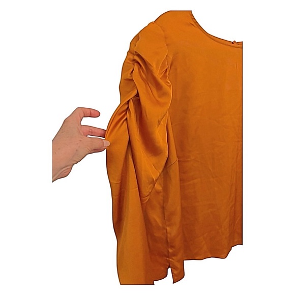 ELOQUII Blouse Satin Boat Neck Long Ruched Sleeves Burnt Orange Blouse Size 18 - Picture 9 of 13